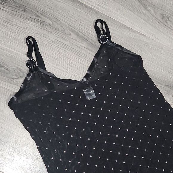 GuC Black Sheer w/Glitter Polka Dot Sexy Slip Dress - Picture 3 of 7